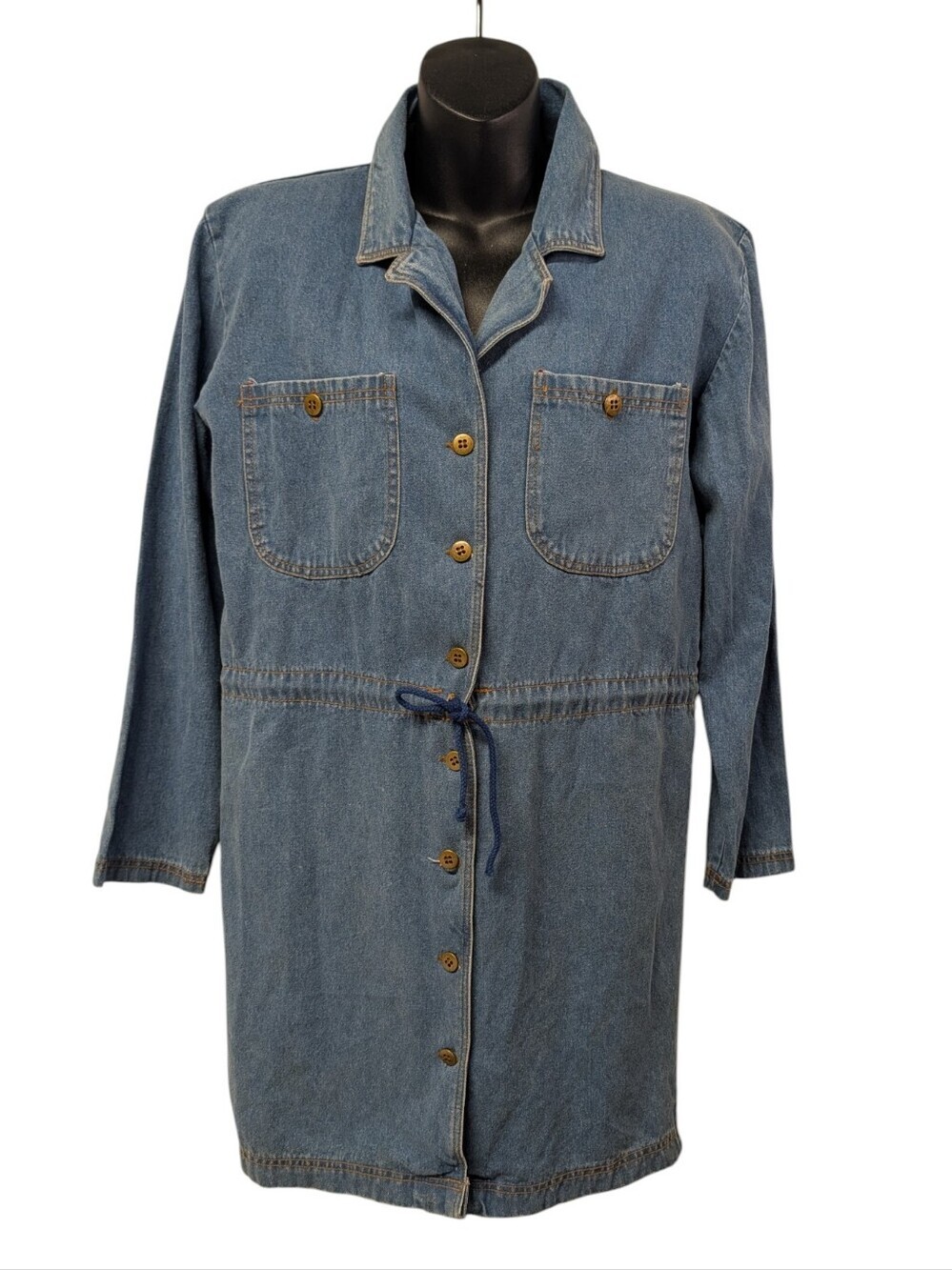 Basics by Casino Womens Vintage Style Denim Chore Jacket Long Line Utility M NWT